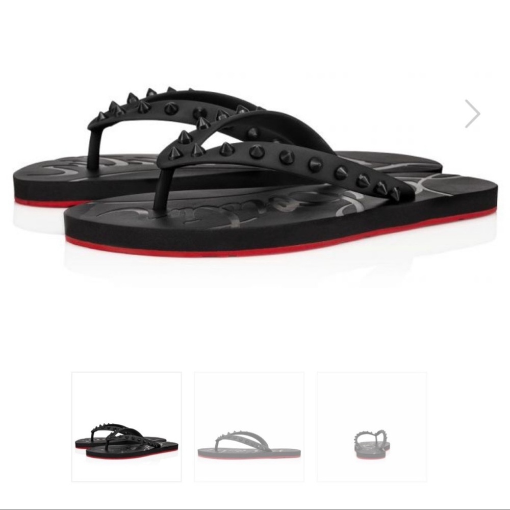 Christian Louboutin Black Studded Flip Flops with Red Sole - Picture 1 of 5